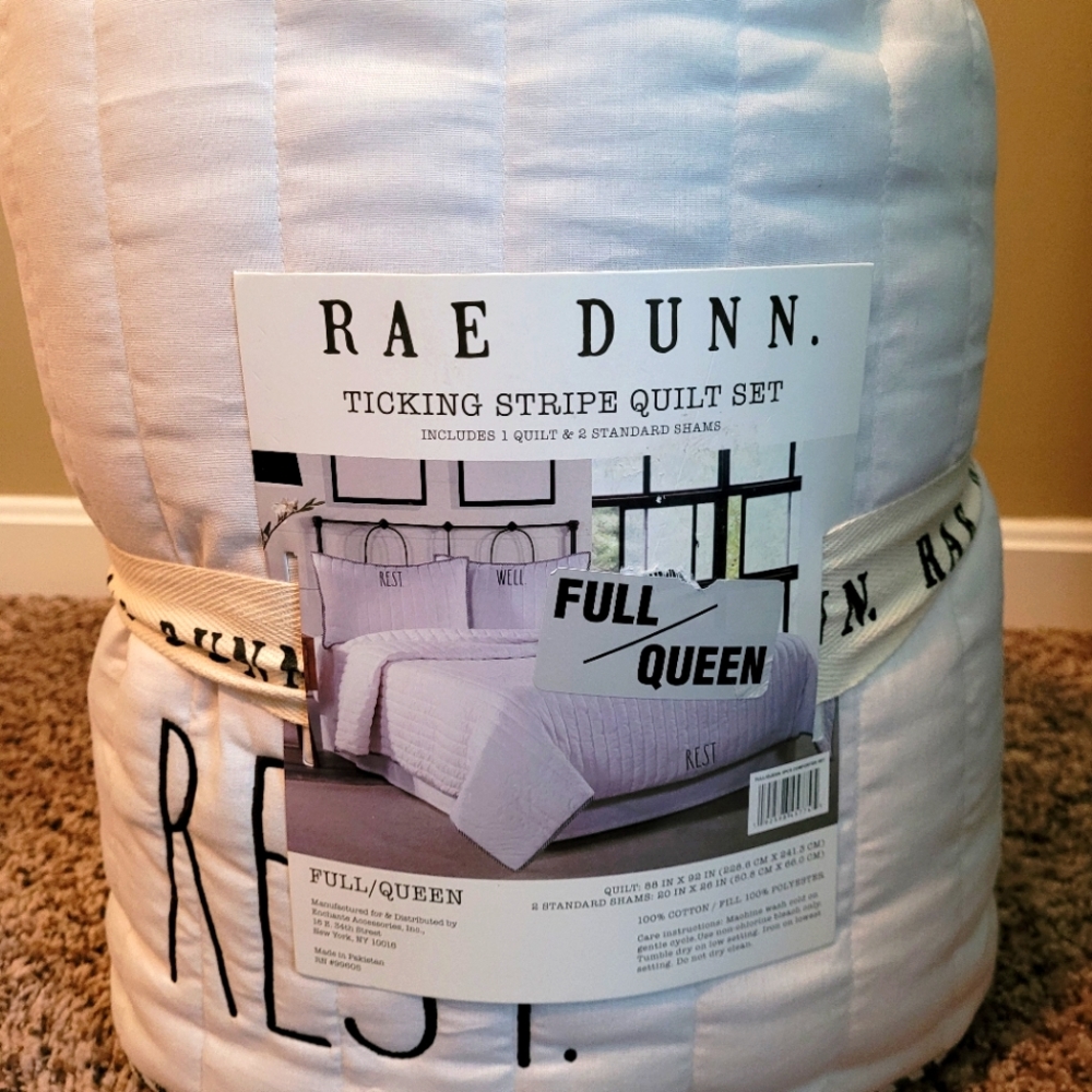NWT Rae Dunn Ticking Stripe Quilt Set